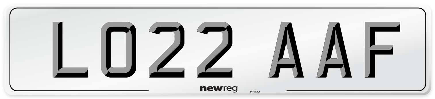 LO22 AAF Number Plate from New Reg